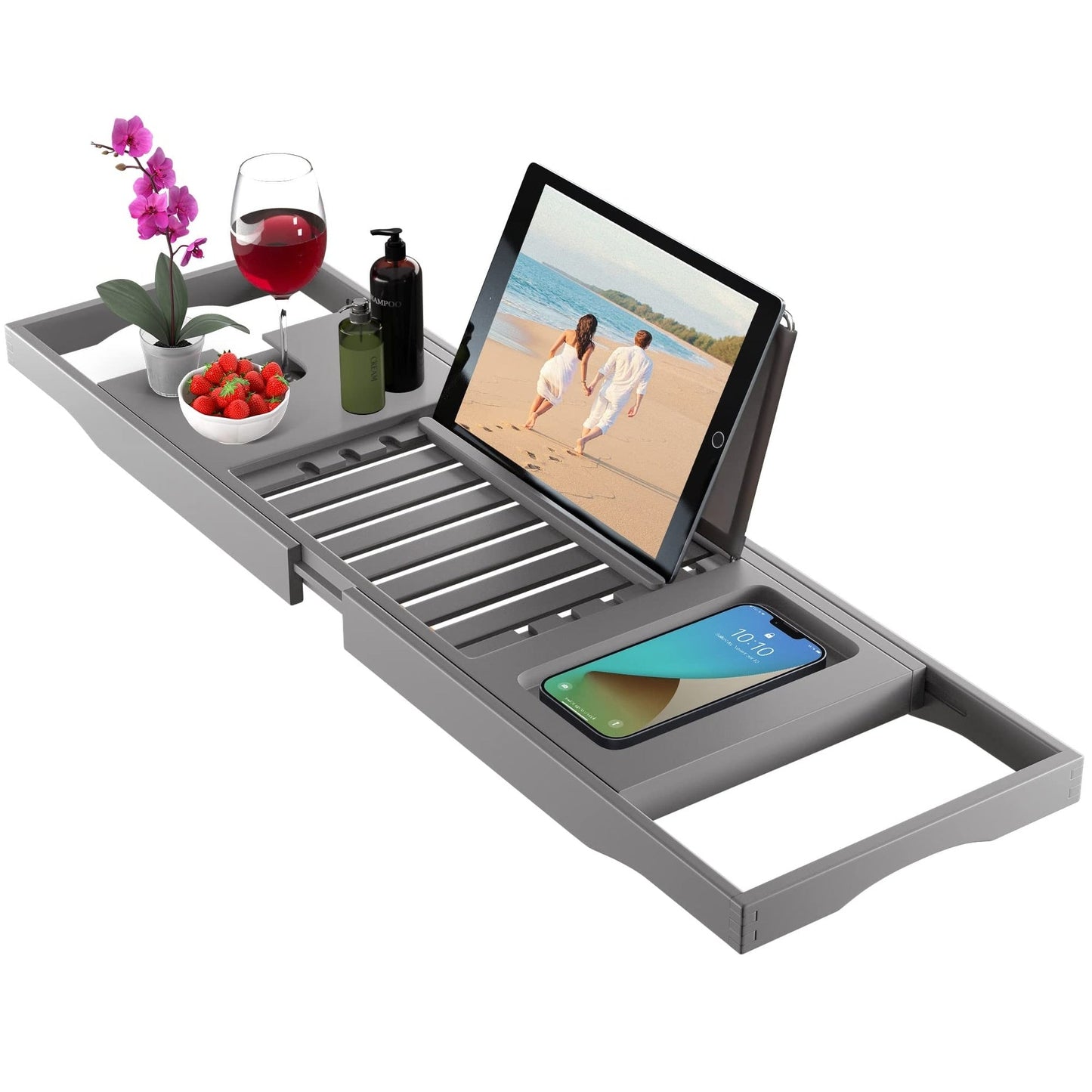 Bathtub Tray for Tub - Adjustable Bamboo Bath Tray for Tub - Collapsible Bathtub Caddy Bath Tub Tray Wood - Bath Accessories