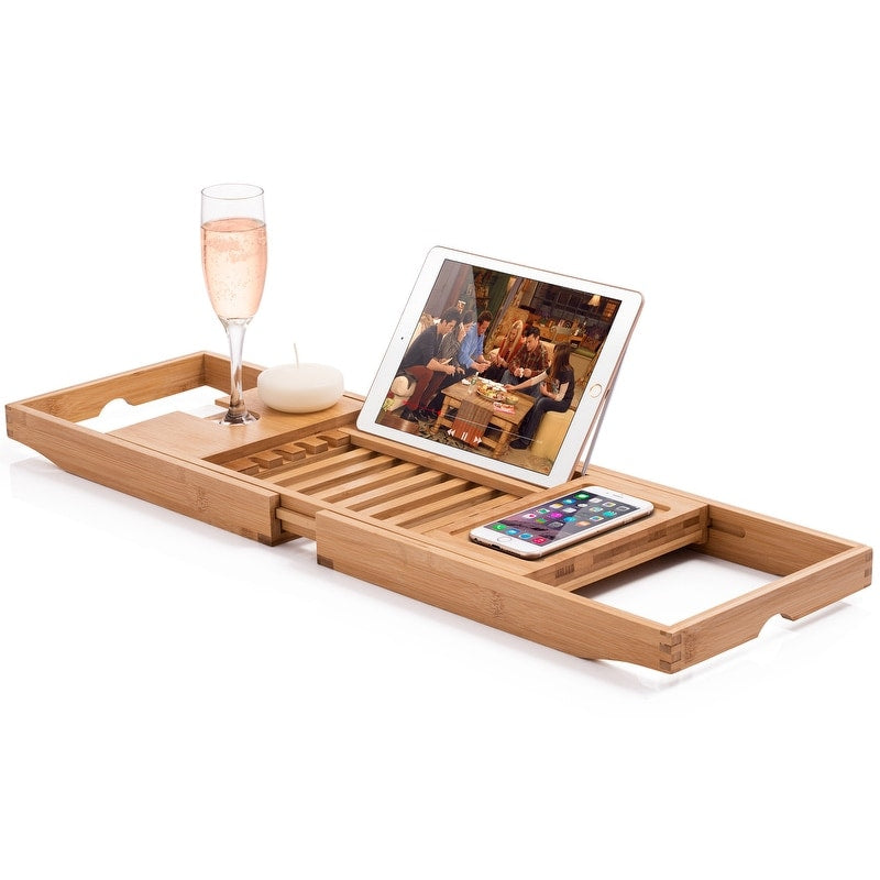 Bathtub Tray for Tub - Adjustable Bamboo Bath Tray for Tub - Collapsible Bathtub Caddy Bath Tub Tray Wood - Bath Accessories