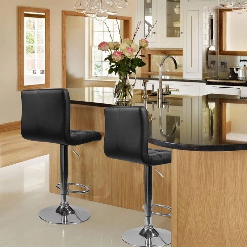 Bar Stools Adjustable Armless Swivel PU Leather Barstools Set of 2