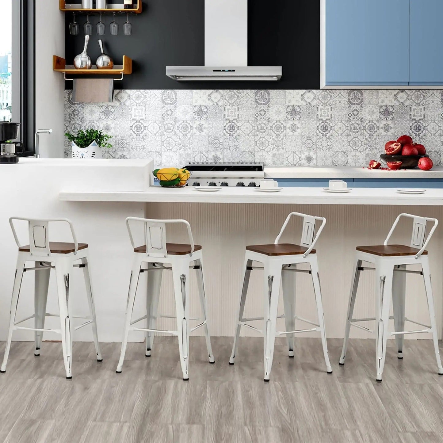 Bar Stools With Back set of 4 Industrial Metal Barstools with Wooden Seats