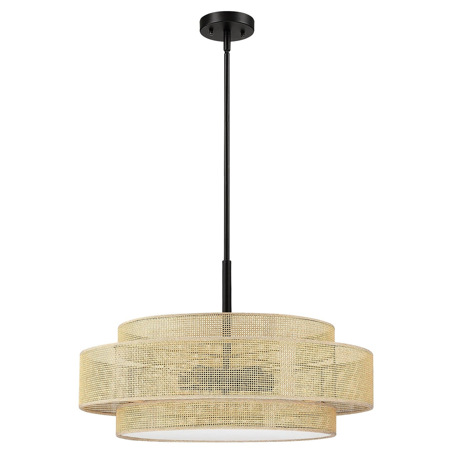 Bayou 5-Light Black Coastal Drum Chandelier with Double Rattan Shade - 24''W