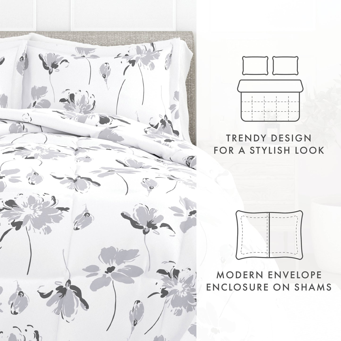 Becky Cameron Premium Magnolia Grey Patterned Comforter Set