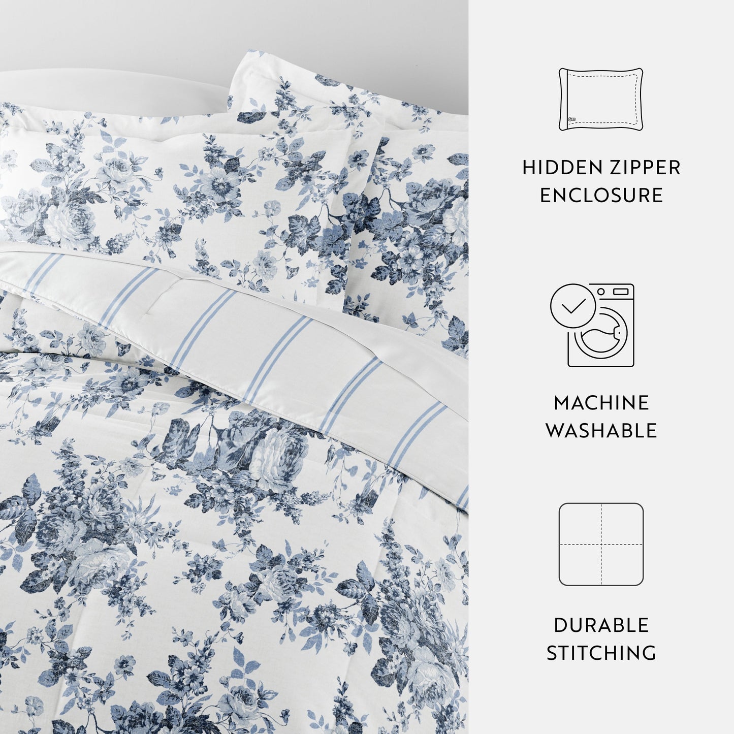 Becky Cameron Cabbage Rose Pattern Reversible Comforter Set