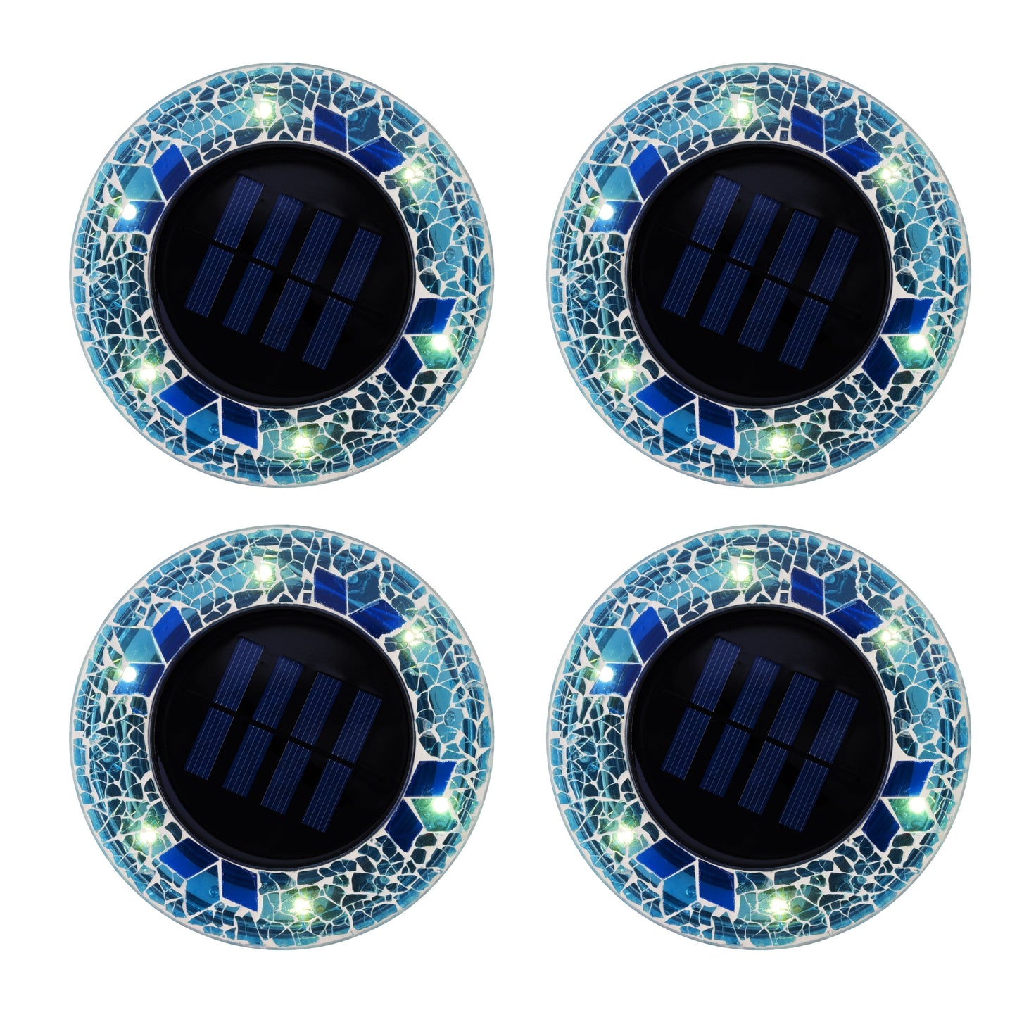 Bell + Howell 6 LED Round Blue Mosaic Solar Powered Disk Lights with Auto On/Off - 4 Pack