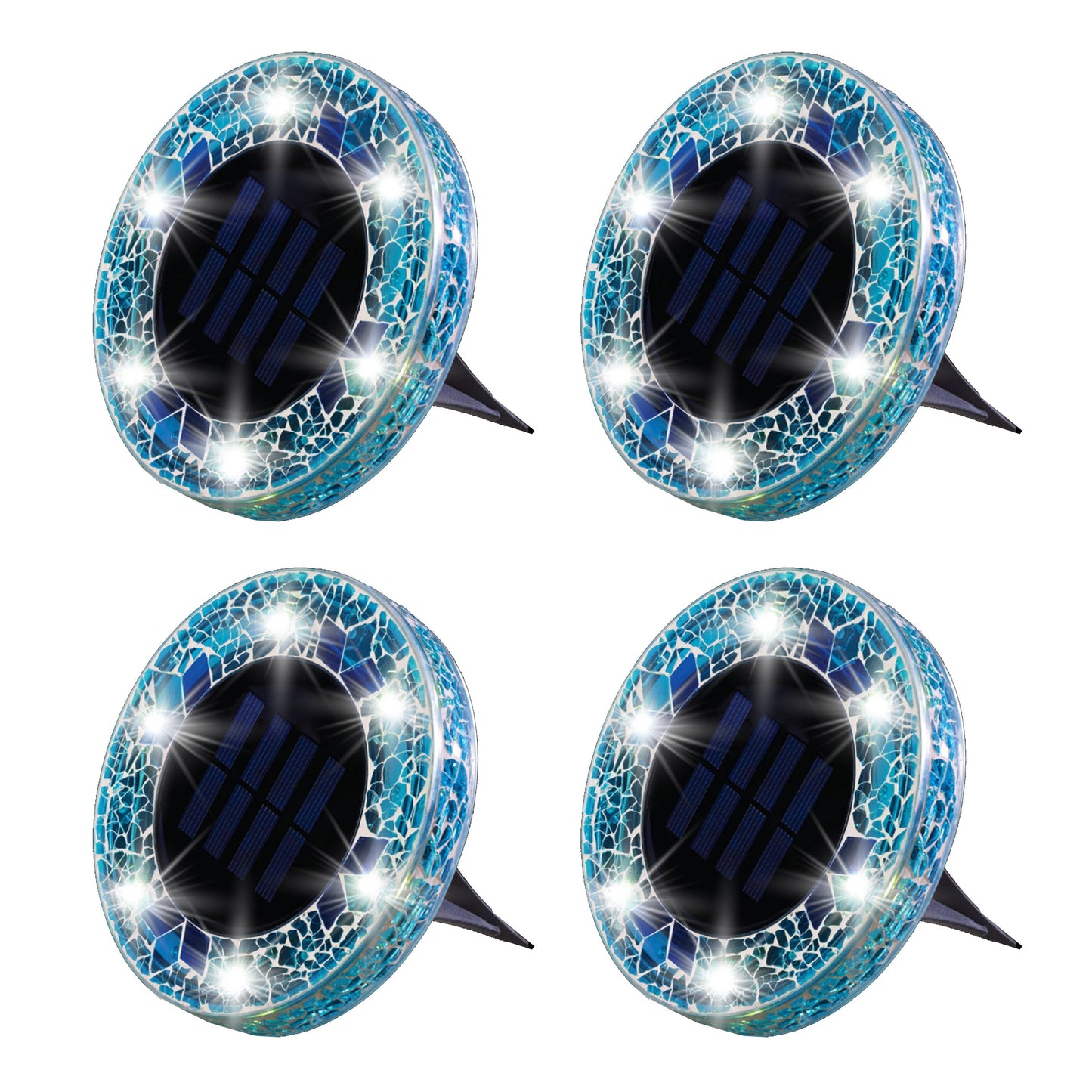 Bell + Howell 6 LED Round Blue Mosaic Solar Powered Disk Lights with Auto On/Off - 4 Pack