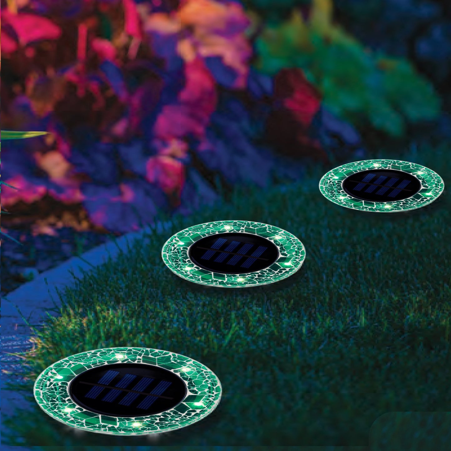 Bell + Howell 6 LED Round Green Mosaic Solar Powered Disk Lights with Auto On/Off - 4 Pack