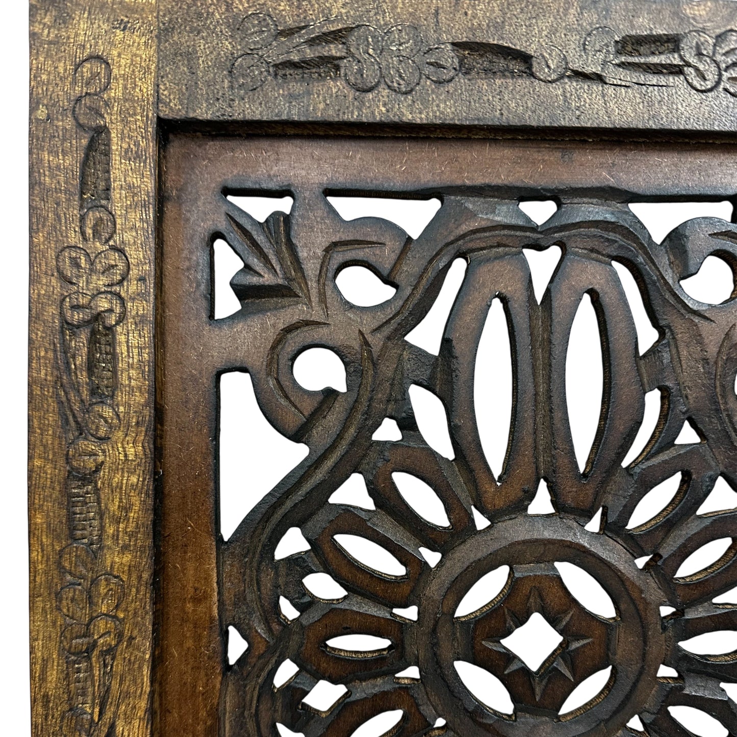 Benzara Floral Hand Carved Wooden Wall Panels, Assortment of Two, Brown