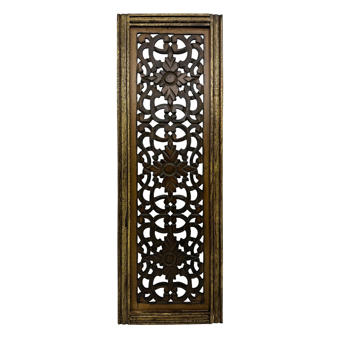 Benzara Floral Hand Carved Wooden Wall Panels, Assortment of Two, Brown