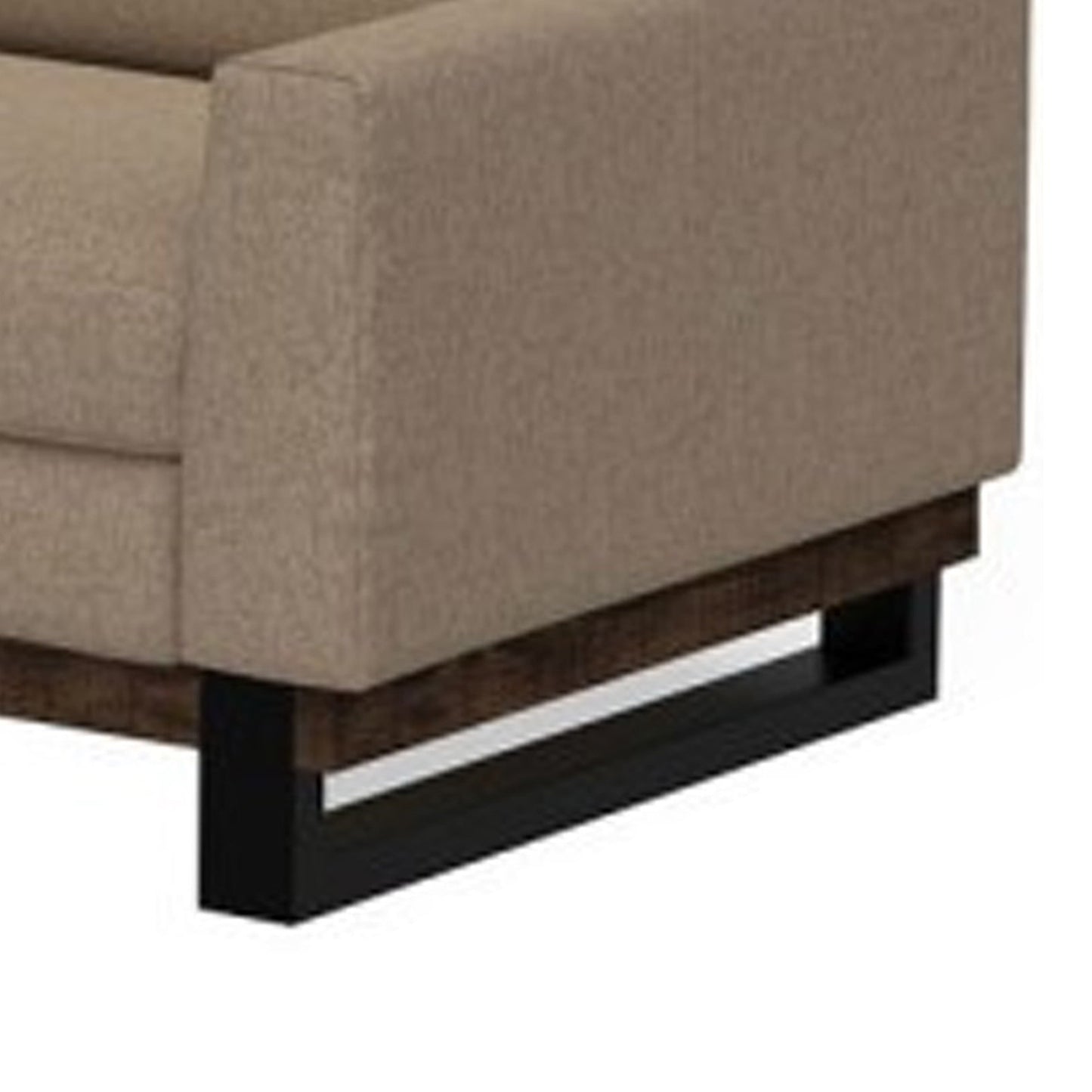 Canapé Bery, piètement moderne en pin massif, polyester doux marron camel