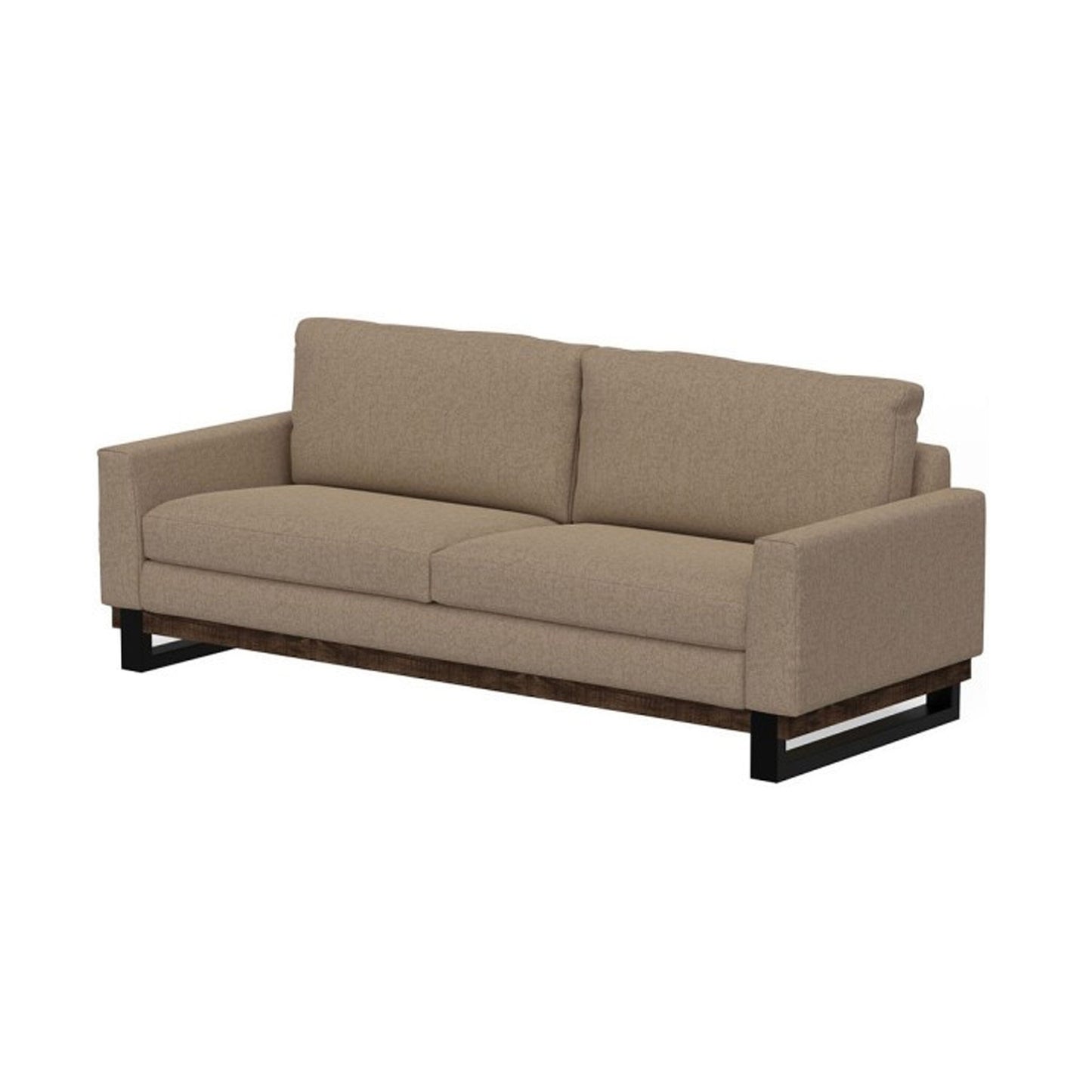 Canapé Bery, piètement moderne en pin massif, polyester doux marron camel
