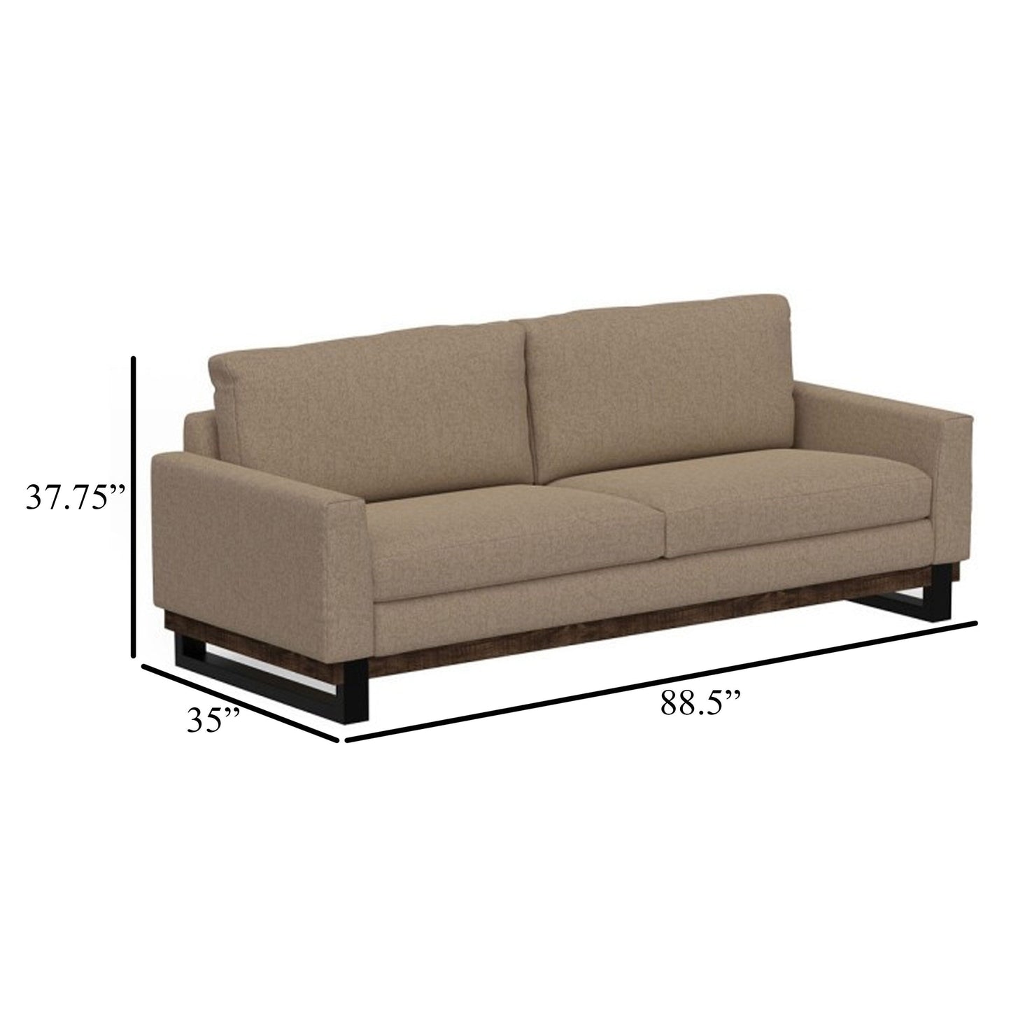 Canapé Bery, piètement moderne en pin massif, polyester doux marron camel