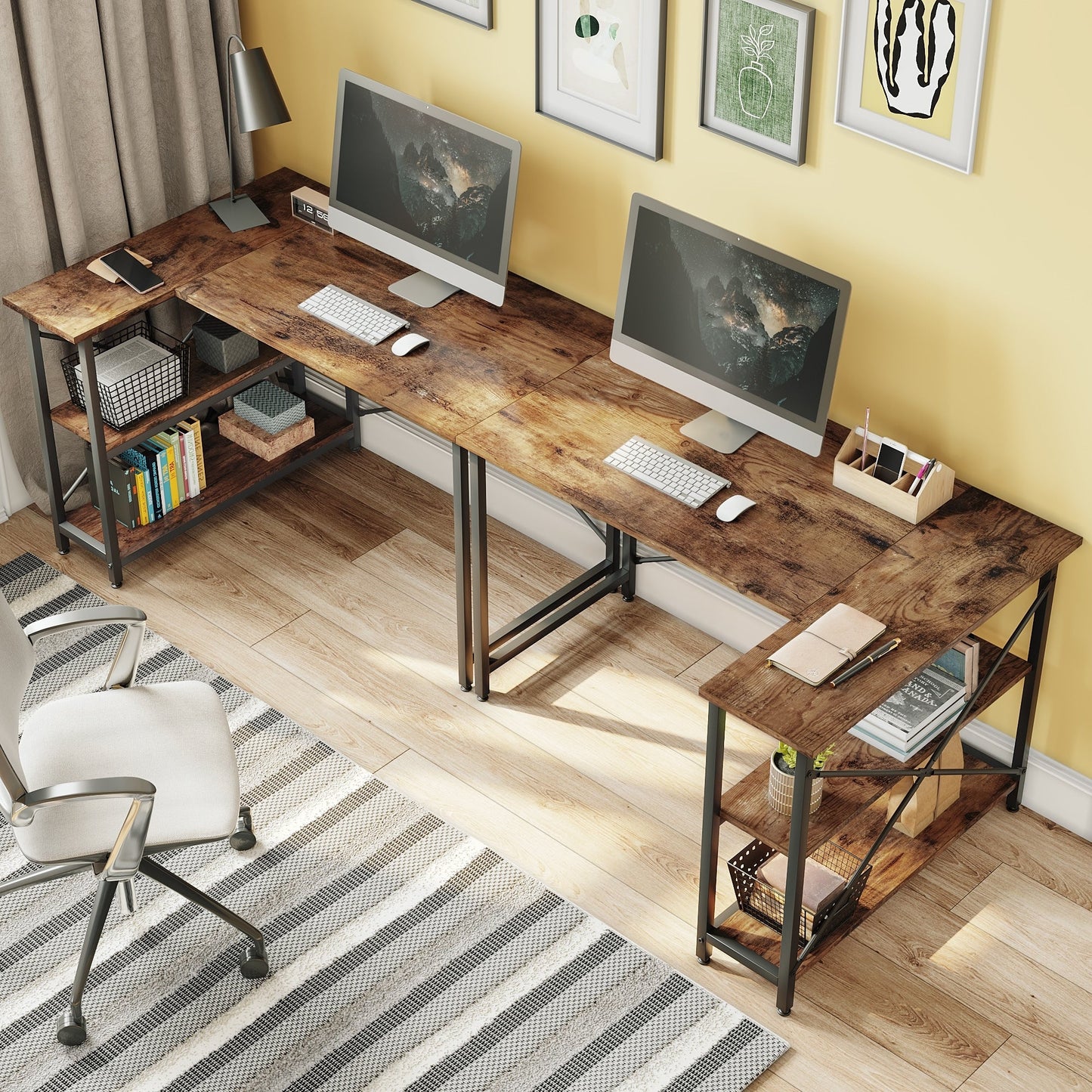 Small L Shaped Desk with Storage Shelves Corner Computer Desk