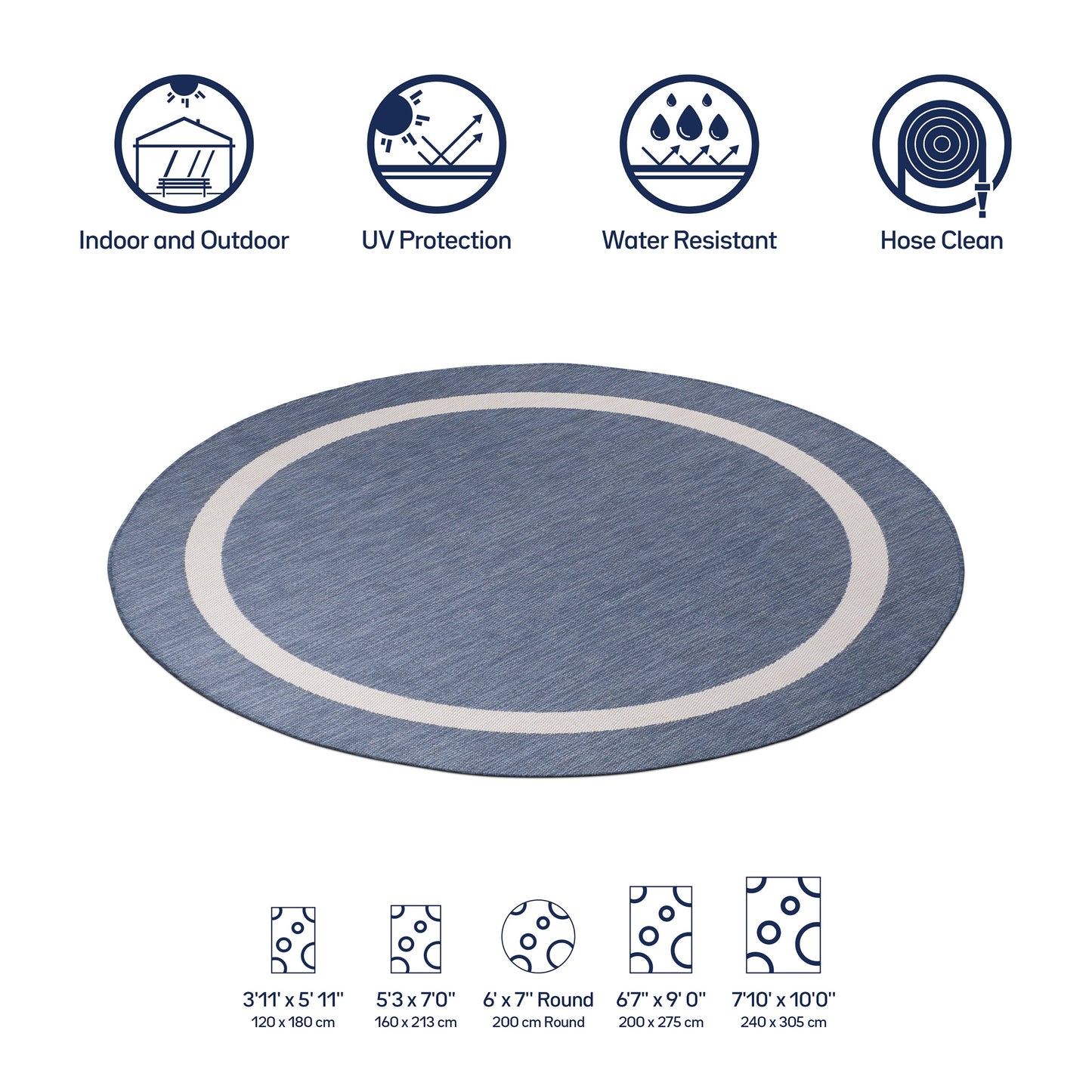 Beverly Rug Modern Bordered Indoor Outdoor Rug, Outside Carpet for Patio, Deck, Porch