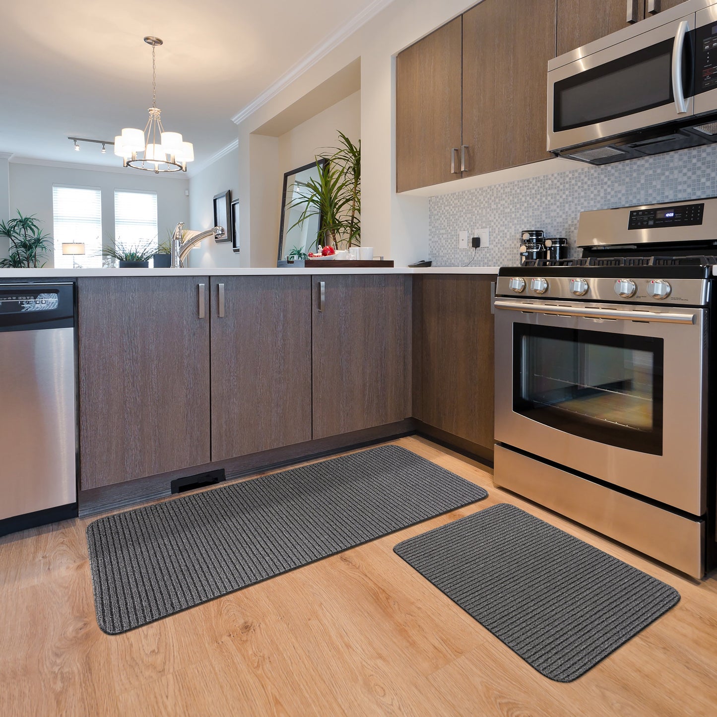 Beverly Rug Non Slip Washable Kitchen Rugs and Mats 2 Piece Set, 48x20 + 30x20