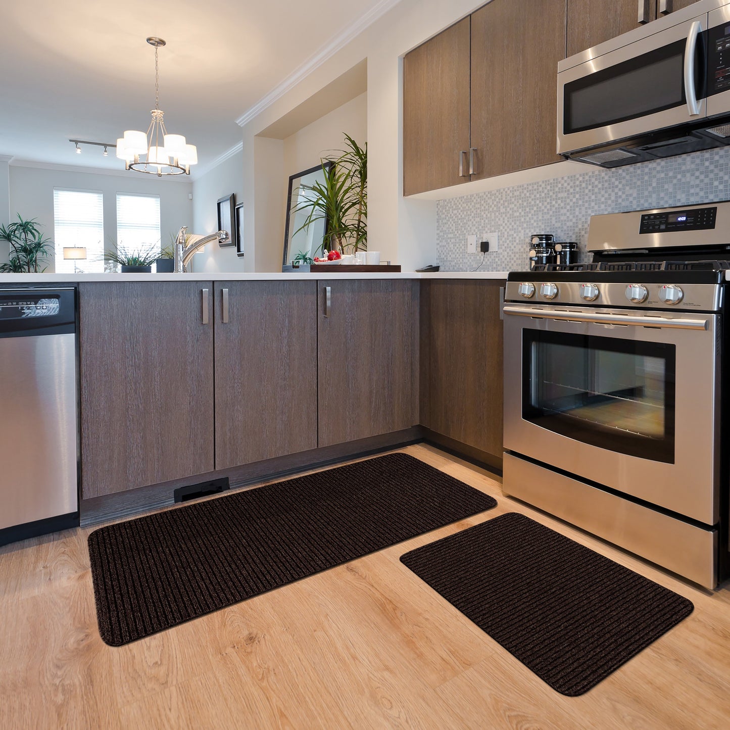 Beverly Rug Non Slip Washable Kitchen Rugs and Mats 2 Piece Set, 48x20 + 30x20