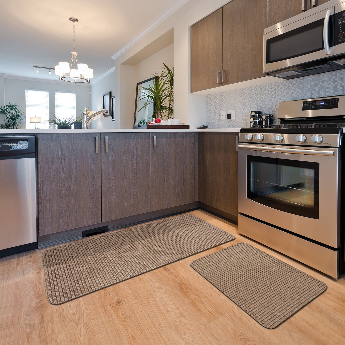 Beverly Rug Non Slip Washable Kitchen Rugs and Mats 2 Piece Set, 48x20 + 30x20