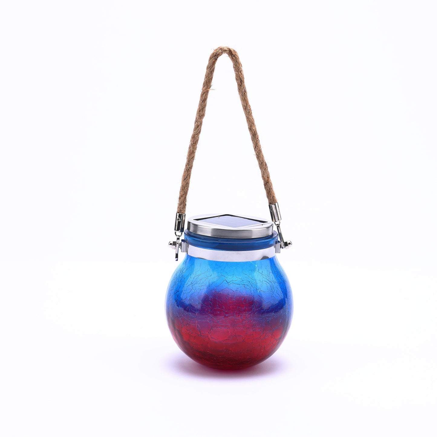 Blue and Red Crackle Glass Solar Outdoor Hanging and Table Lantern
