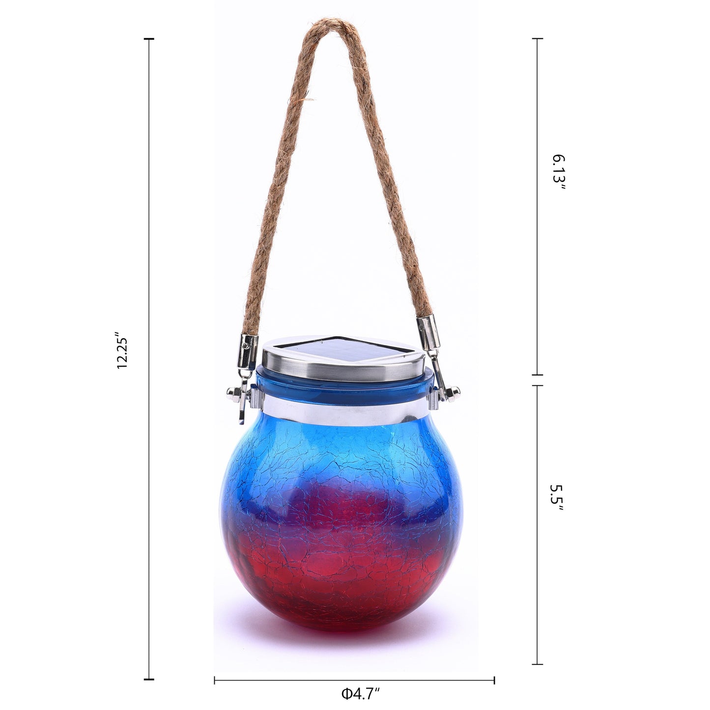 Blue and Red Crackle Glass Solar Outdoor Hanging and Table Lantern