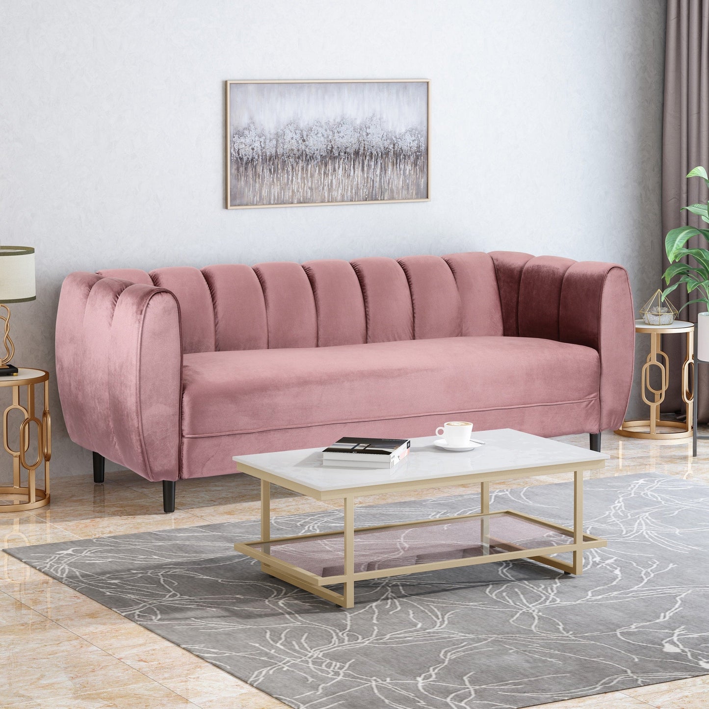 Canapé 3 places en velours moderne Bobran par Christopher Knight Home - 30,00 P x 83,25 L x 30,25 H
