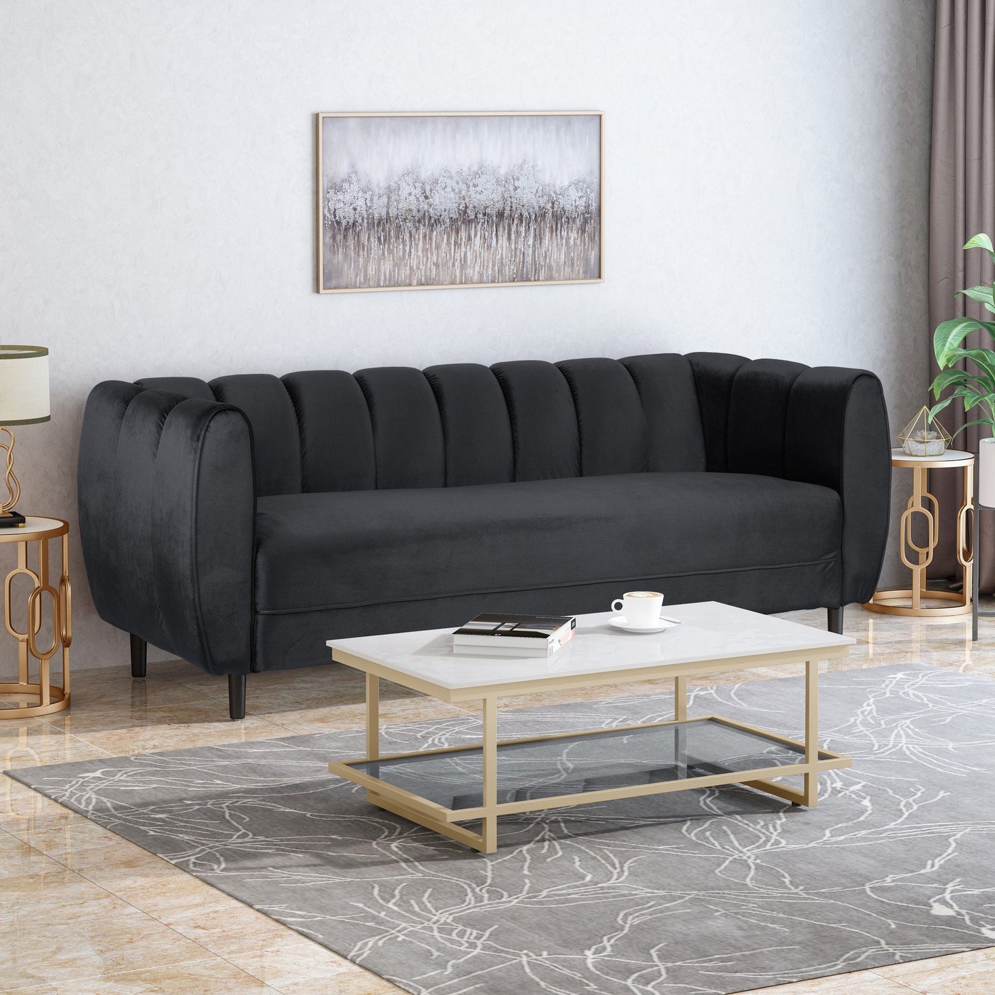Canapé 3 places en velours moderne Bobran par Christopher Knight Home - 30,00 P x 83,25 L x 30,25 H