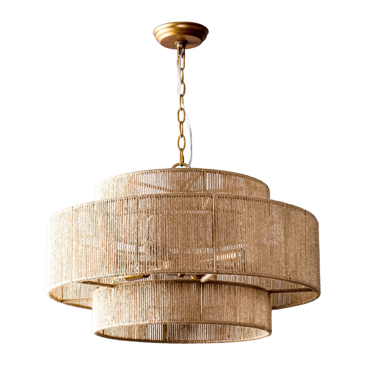 Bohemian Brown Hemp Rope Tiered Drum Chandelier Light - 23.62 W x 15.16H