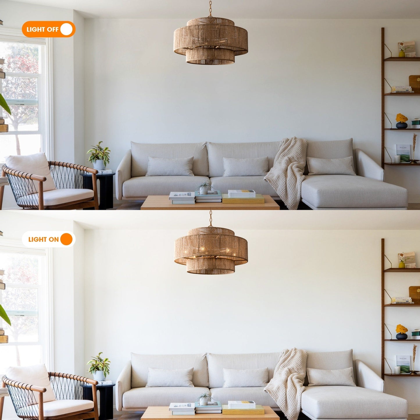 Bohemian Brown Hemp Rope Tiered Drum Chandelier Light - 23.62 W x 15.16H