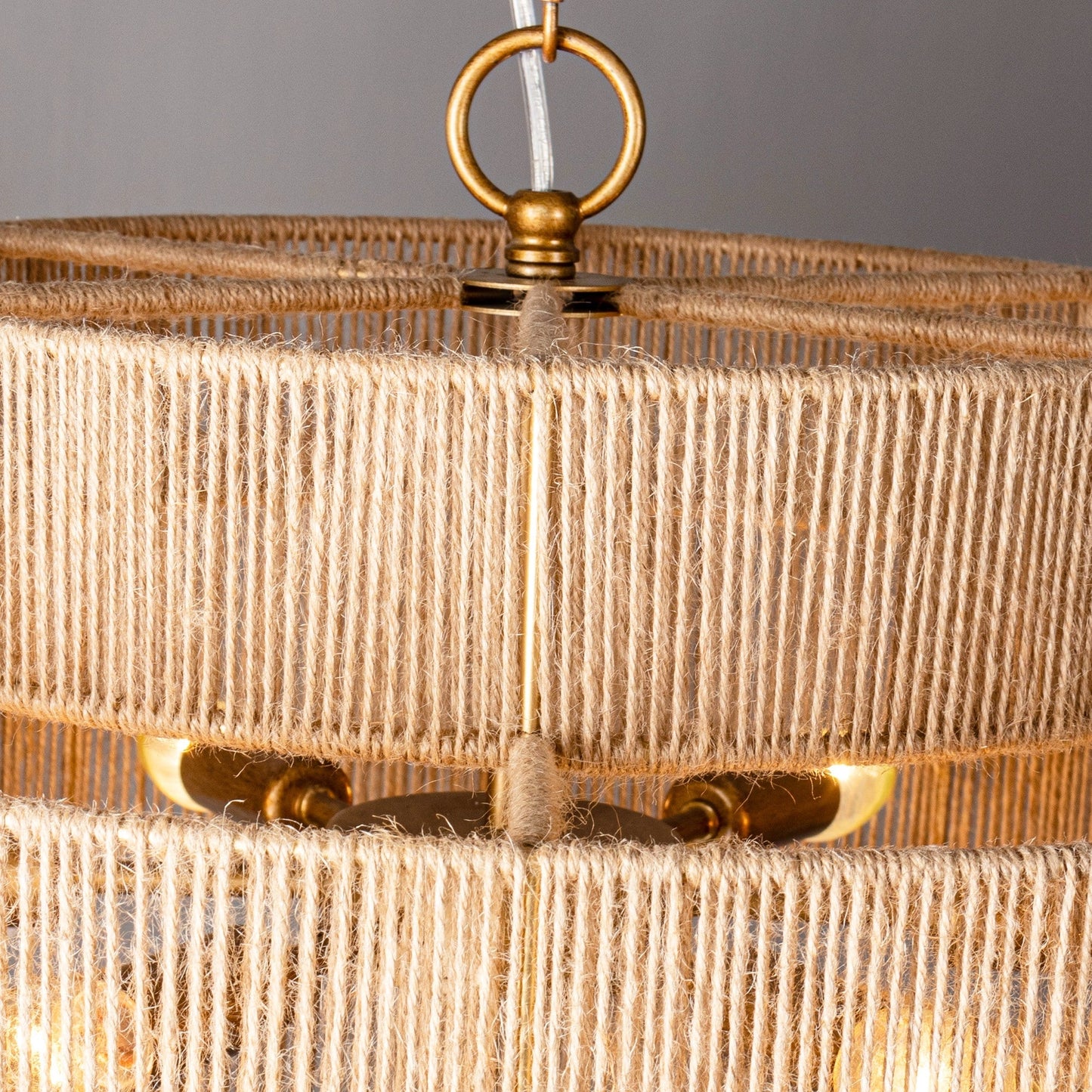 Bohemian Brown Hemp Rope Tiered Drum Chandelier Light - 23.62 W x 15.16H