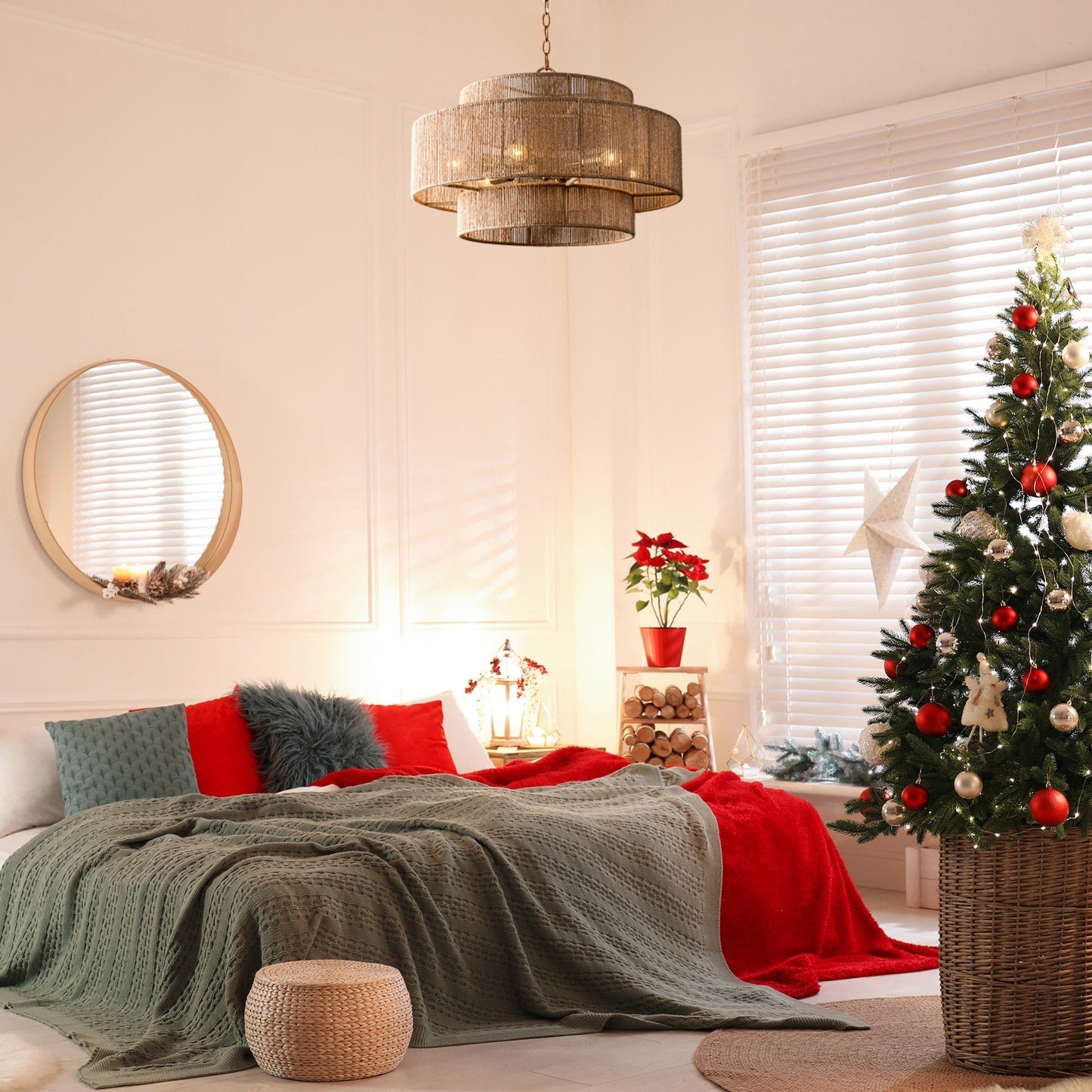 Bohemian Brown Hemp Rope Tiered Drum Chandelier Light - 23.62 W x 15.16H