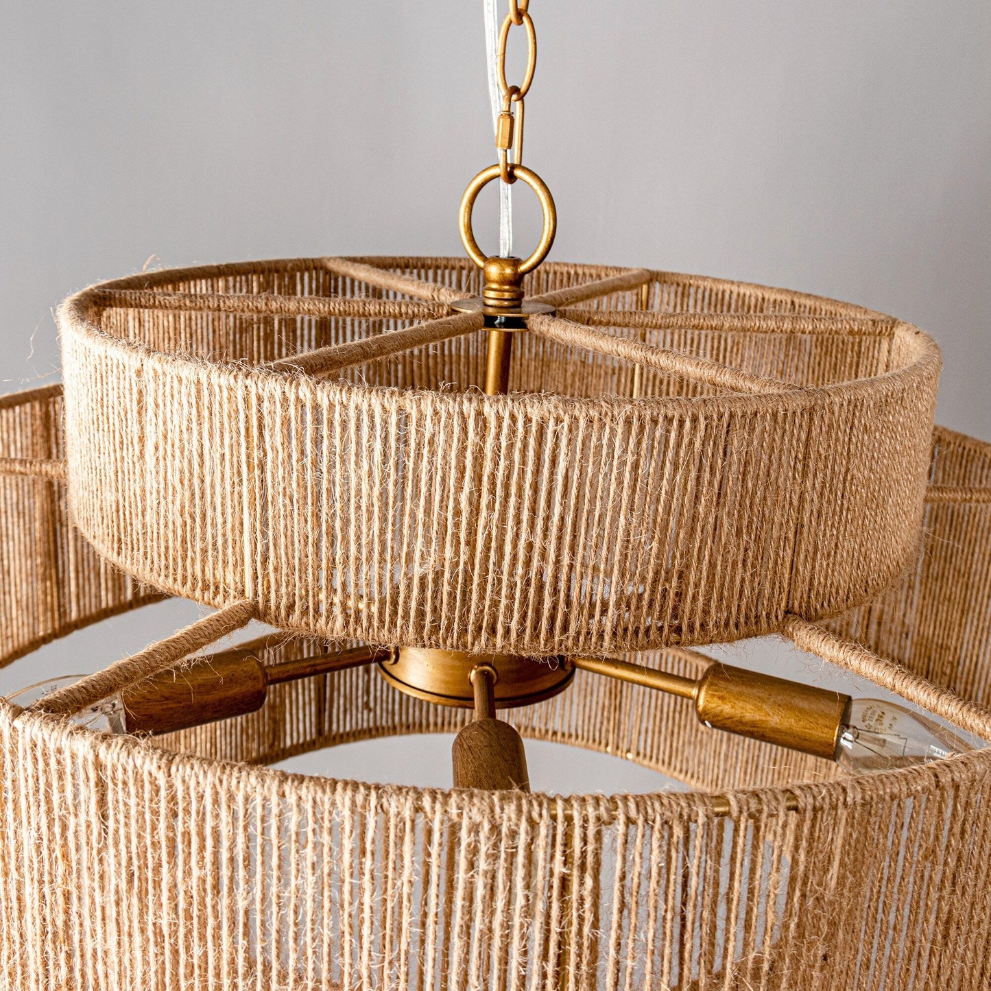 Bohemian Brown Hemp Rope Tiered Drum Chandelier Light - 23.62 W x 15.16H