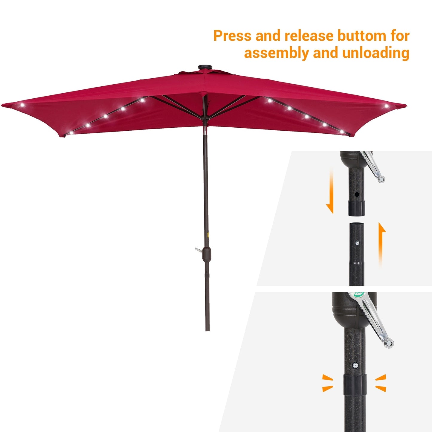 Bonosuki 10 x 6.5ft LED Patio Rectangular Umbrella Outdoor Market Umbrella Aluminium/Steel with Tilt and Crank