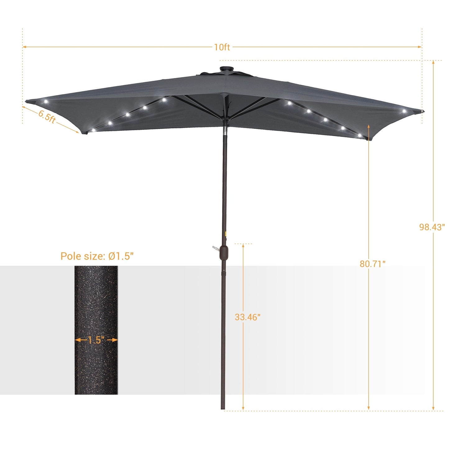 Bonosuki 10 x 6.5ft LED Patio Rectangular Umbrella Outdoor Market Umbrella Aluminium/Steel with Tilt and Crank