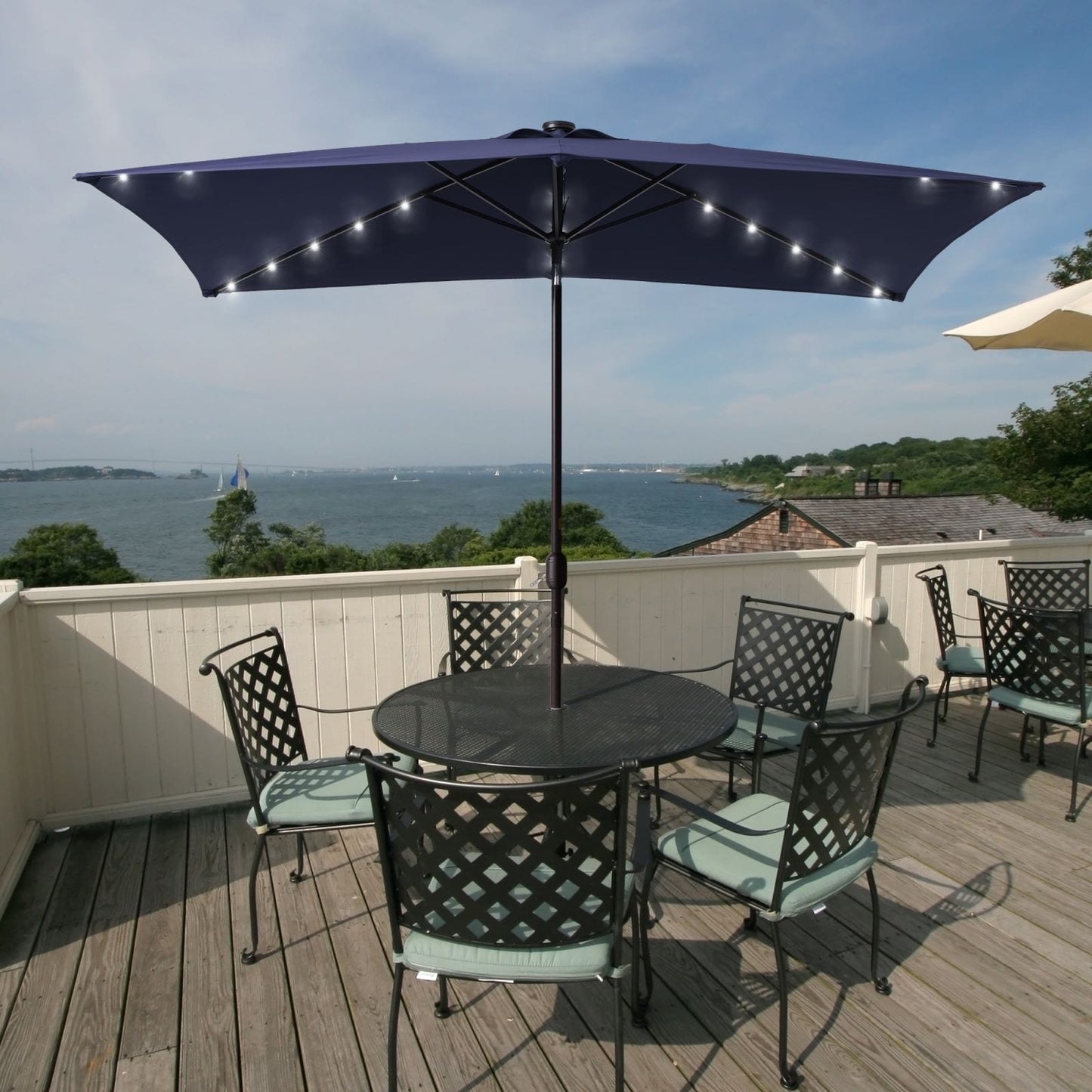 Bonosuki 10 x 6.5ft LED Patio Rectangular Umbrella Outdoor Market Umbrella Aluminium/Steel with Tilt and Crank