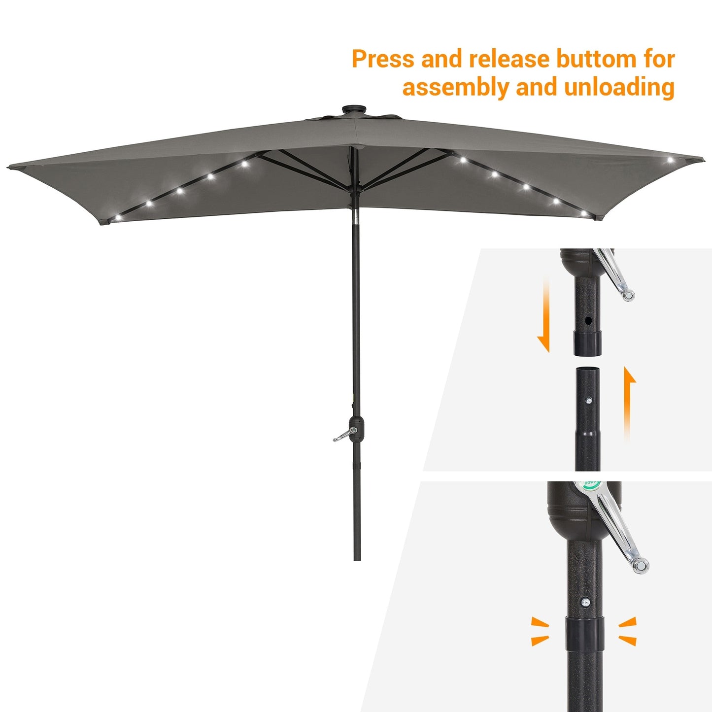 Bonosuki 10 x 6.5ft LED Patio Rectangular Umbrella Outdoor Market Umbrella Aluminium/Steel with Tilt and Crank