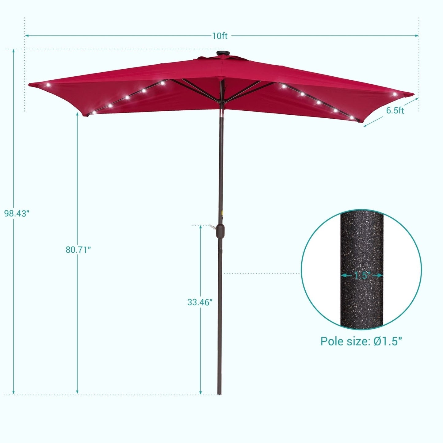 Bonosuki 10 x 6.5ft LED Patio Rectangular Umbrella Outdoor Market Umbrella Aluminium/Steel with Tilt and Crank