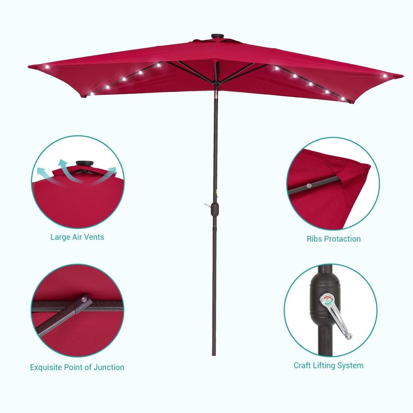 Bonosuki 10 x 6.5ft LED Patio Rectangular Umbrella Outdoor Market Umbrella Aluminium/Steel with Tilt and Crank
