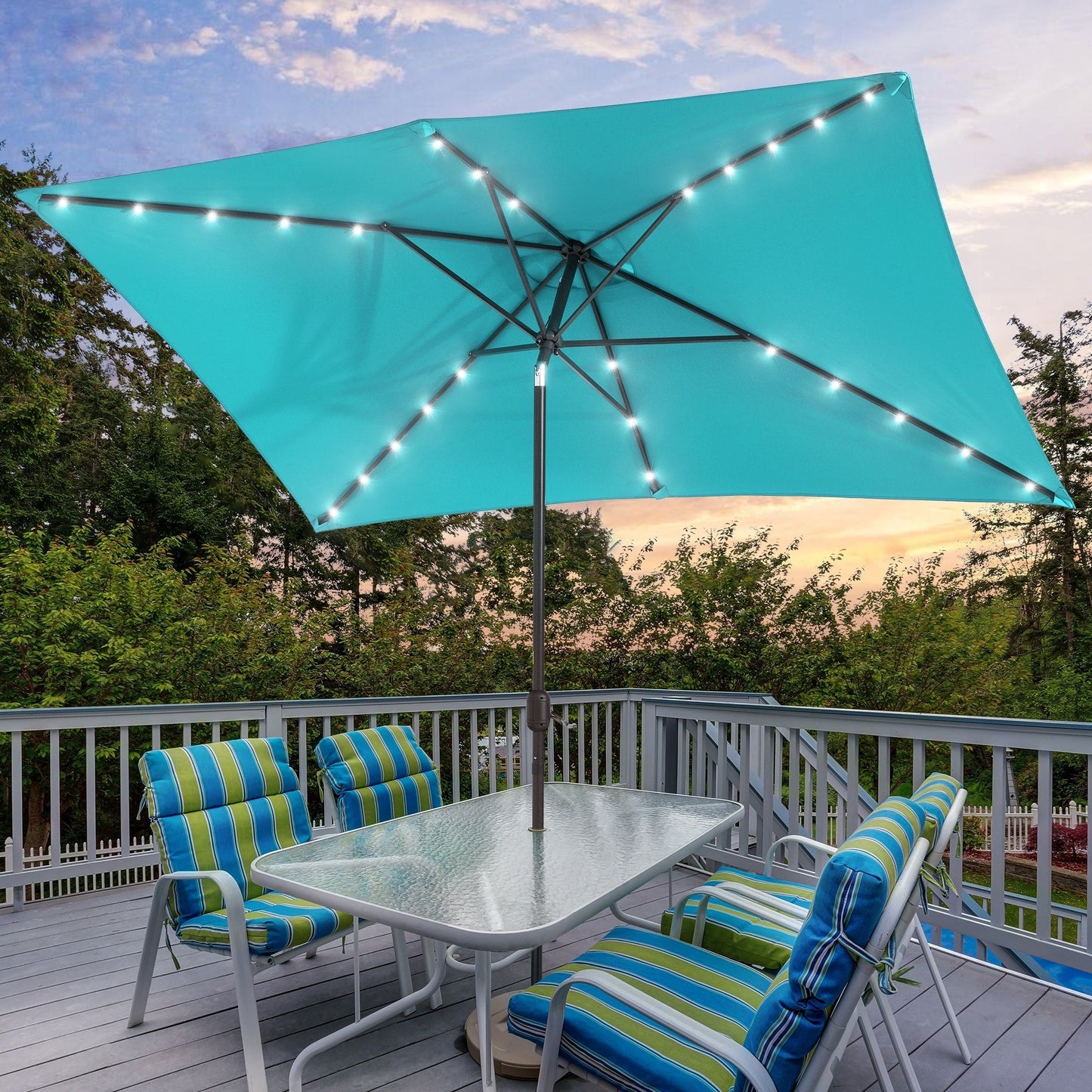 Bonosuki 10 x 6.5ft LED Patio Rectangular Umbrella Outdoor Market Umbrella Aluminium/Steel with Tilt and Crank
