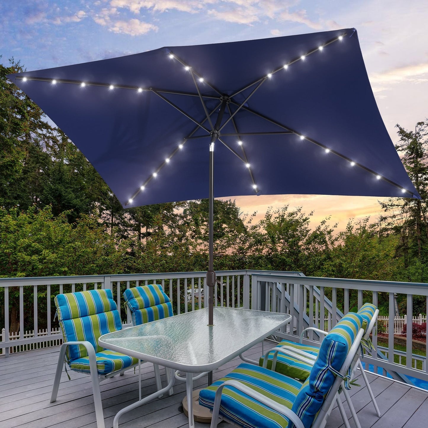 Bonosuki 10 x 6.5ft LED Patio Rectangular Umbrella Outdoor Market Umbrella Aluminium/Steel with Tilt and Crank