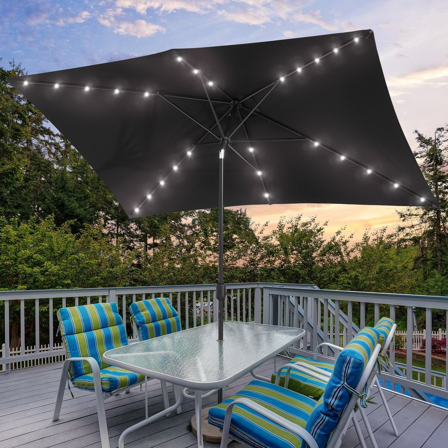 Bonosuki 10 x 6.5ft LED Patio Rectangular Umbrella Outdoor Market Umbrella Aluminium/Steel with Tilt and Crank