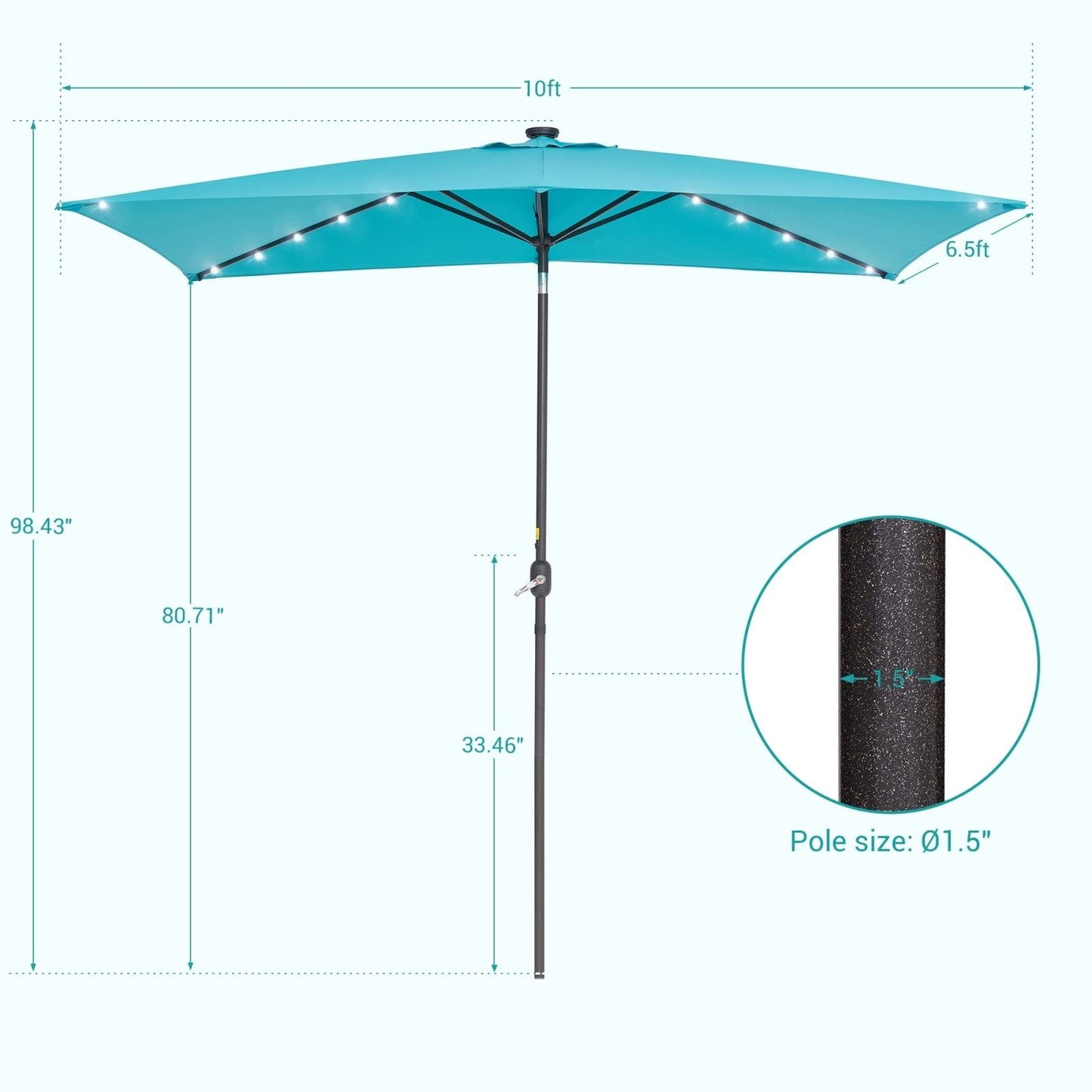 Bonosuki 10 x 6.5ft LED Patio Rectangular Umbrella Outdoor Market Umbrella Aluminium/Steel with Tilt and Crank