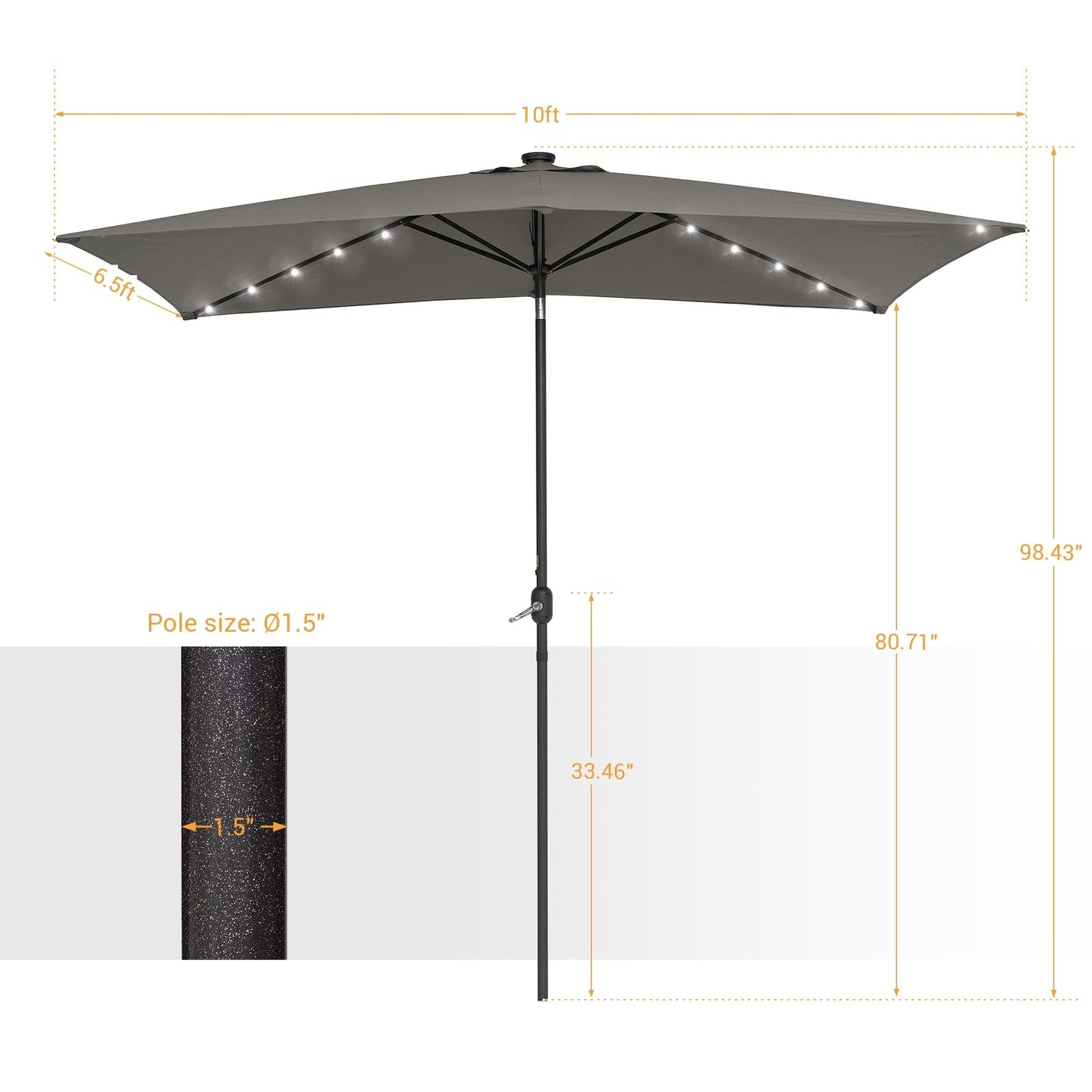Bonosuki 10 x 6.5ft LED Patio Rectangular Umbrella Outdoor Market Umbrella Aluminium/Steel with Tilt and Crank
