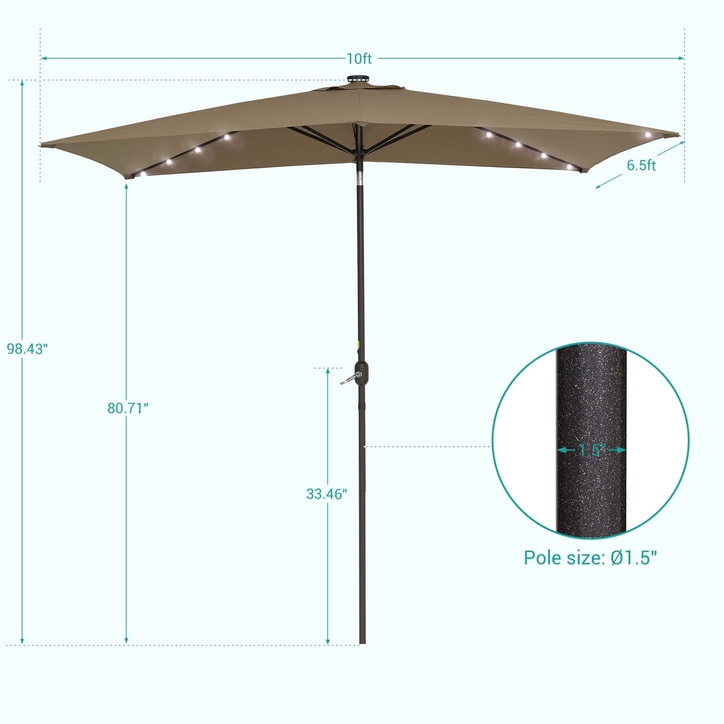 Bonosuki 10 x 6.5ft LED Patio Rectangular Umbrella Outdoor Market Umbrella Aluminium/Steel with Tilt and Crank