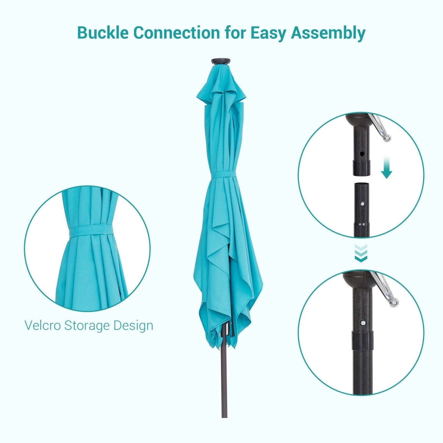 Bonosuki 10 x 6.5ft LED Patio Rectangular Umbrella Outdoor Market Umbrella Aluminium/Steel with Tilt and Crank