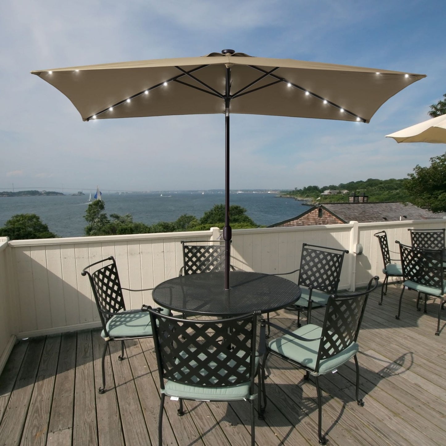 Bonosuki 10 x 6.5ft LED Patio Rectangular Umbrella Outdoor Market Umbrella Aluminium/Steel with Tilt and Crank