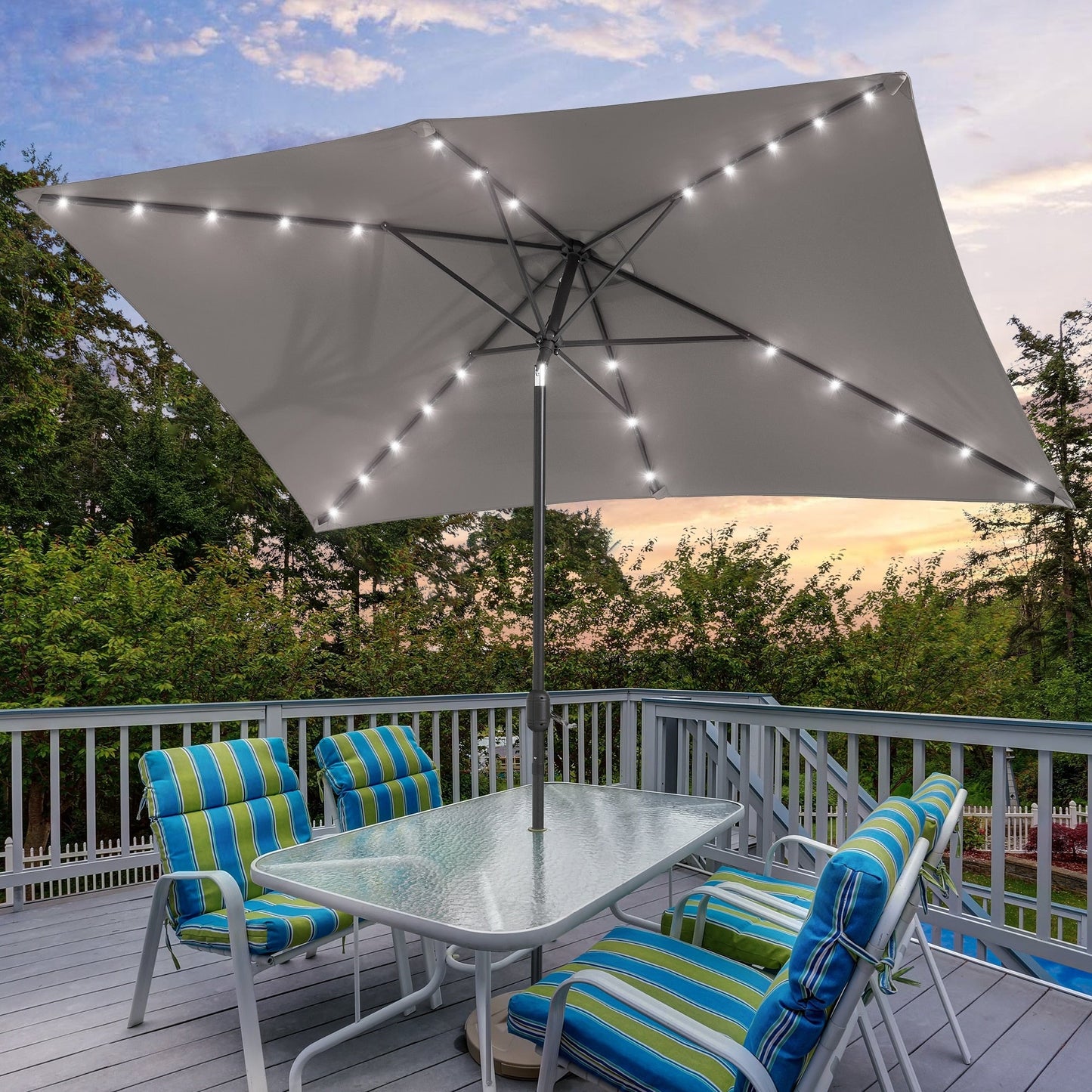 Bonosuki 10 x 6.5ft LED Patio Rectangular Umbrella Outdoor Market Umbrella Aluminium/Steel with Tilt and Crank