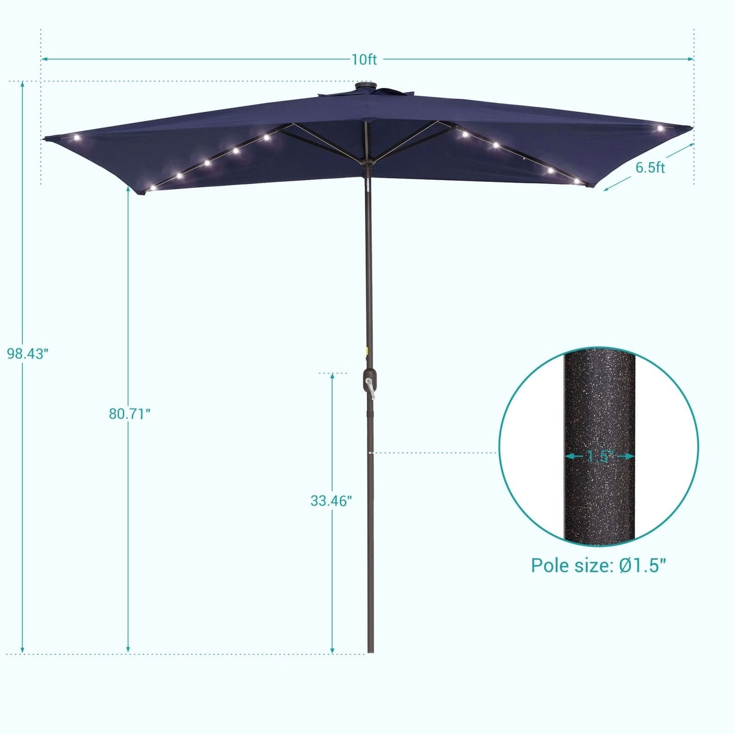 Bonosuki 10 x 6.5ft LED Patio Rectangular Umbrella Outdoor Market Umbrella Aluminium/Steel with Tilt and Crank