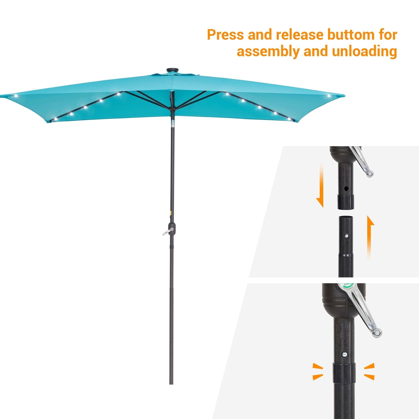 Bonosuki 10 x 6.5ft LED Patio Rectangular Umbrella Outdoor Market Umbrella Aluminium/Steel with Tilt and Crank