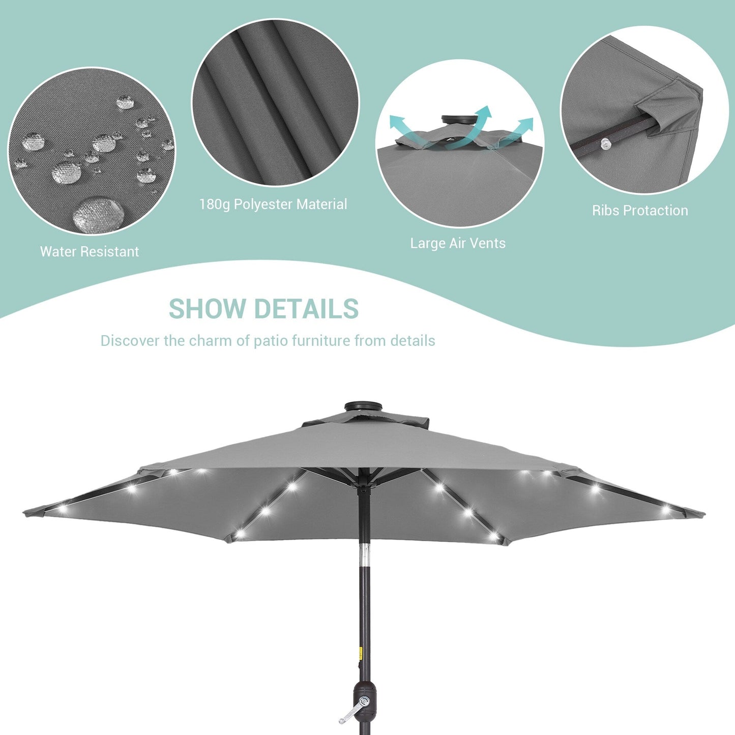 Bonosuki 7.5Ft LED Patio Market Umbrella Outdoor Table Umbrella