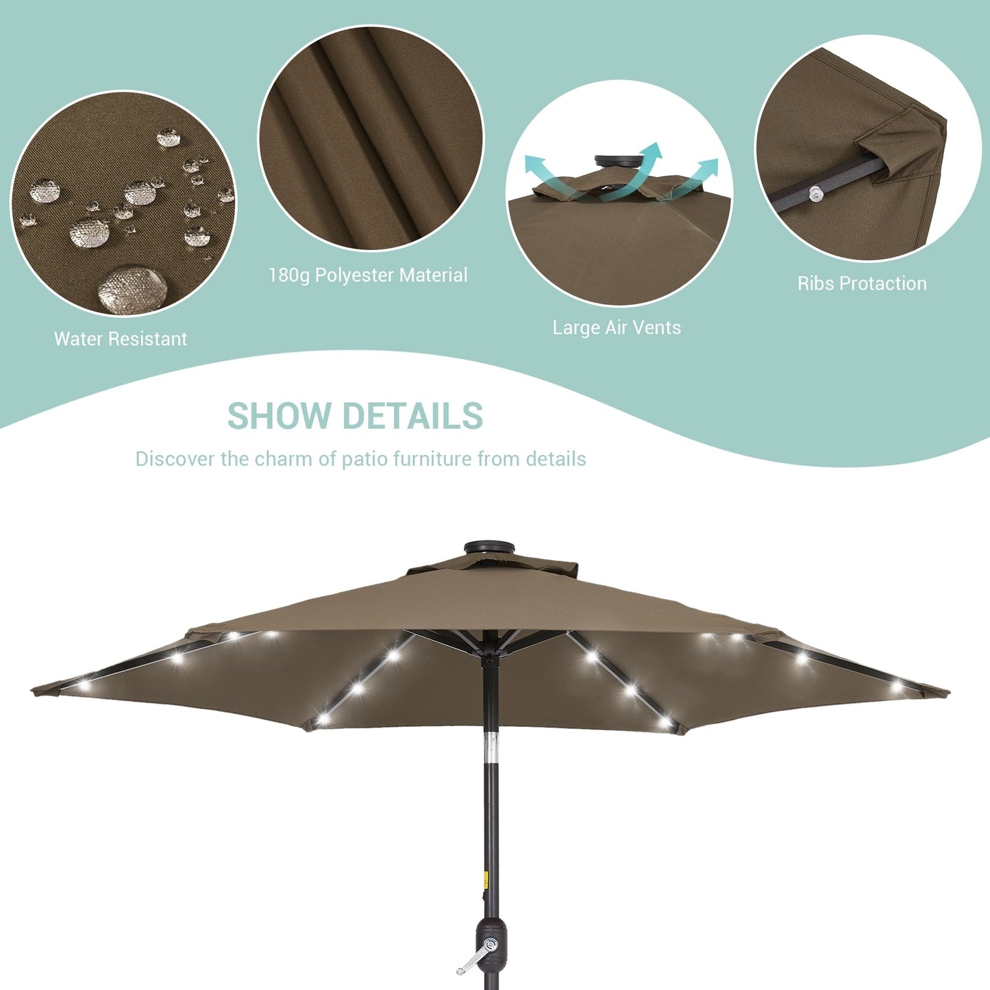 Bonosuki 7.5Ft LED Patio Market Umbrella Outdoor Table Umbrella