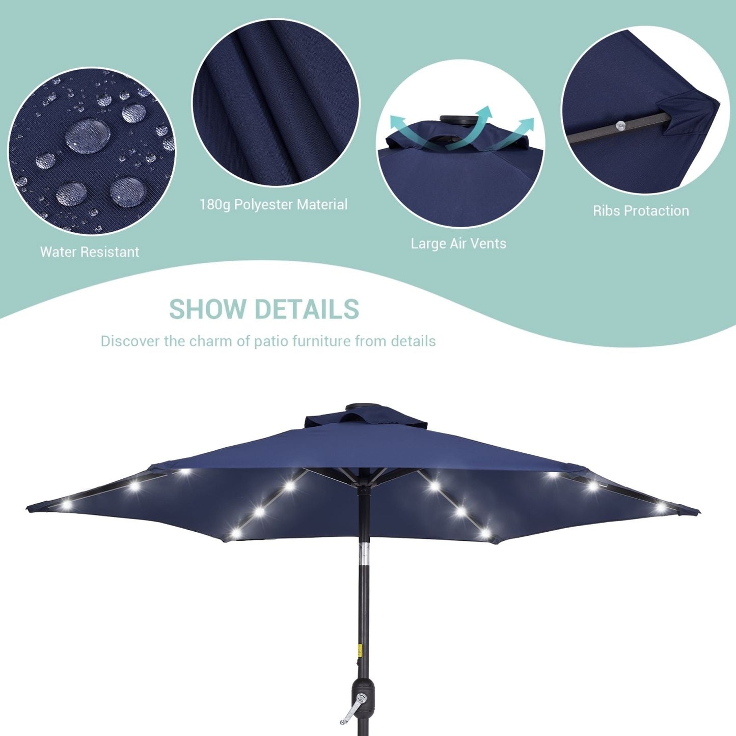 Bonosuki 7.5Ft LED Patio Market Umbrella Outdoor Table Umbrella