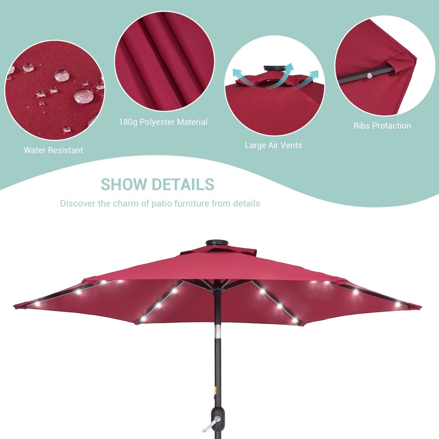Bonosuki 7.5Ft LED Patio Market Umbrella Outdoor Table Umbrella